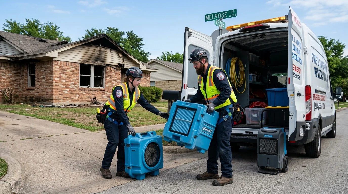 Apex Restoration Solutions certified inspection team conducting forensic fire damage and structural assessment at a Dallas property